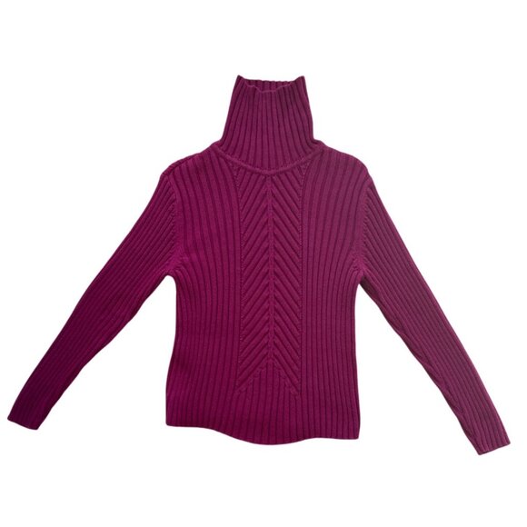 Style & Co. Petite Womens Magenta Turtleneck Sweater Medium 100% Cotton Made In - Picture 1 of 9